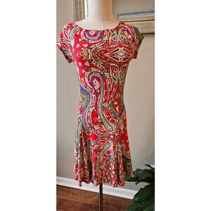 Ralph by Ralph Lauren Stretch Paisley Pleated Boho Dress Women Size XS Red Multi